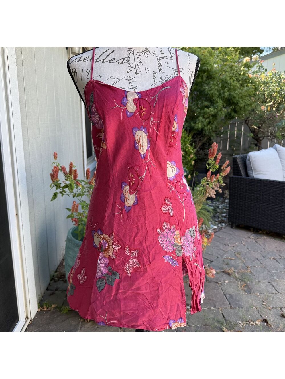 Vintage 90s Silk Victoria's Secret Slip Dress Floral Pink Designer Lingerie M
